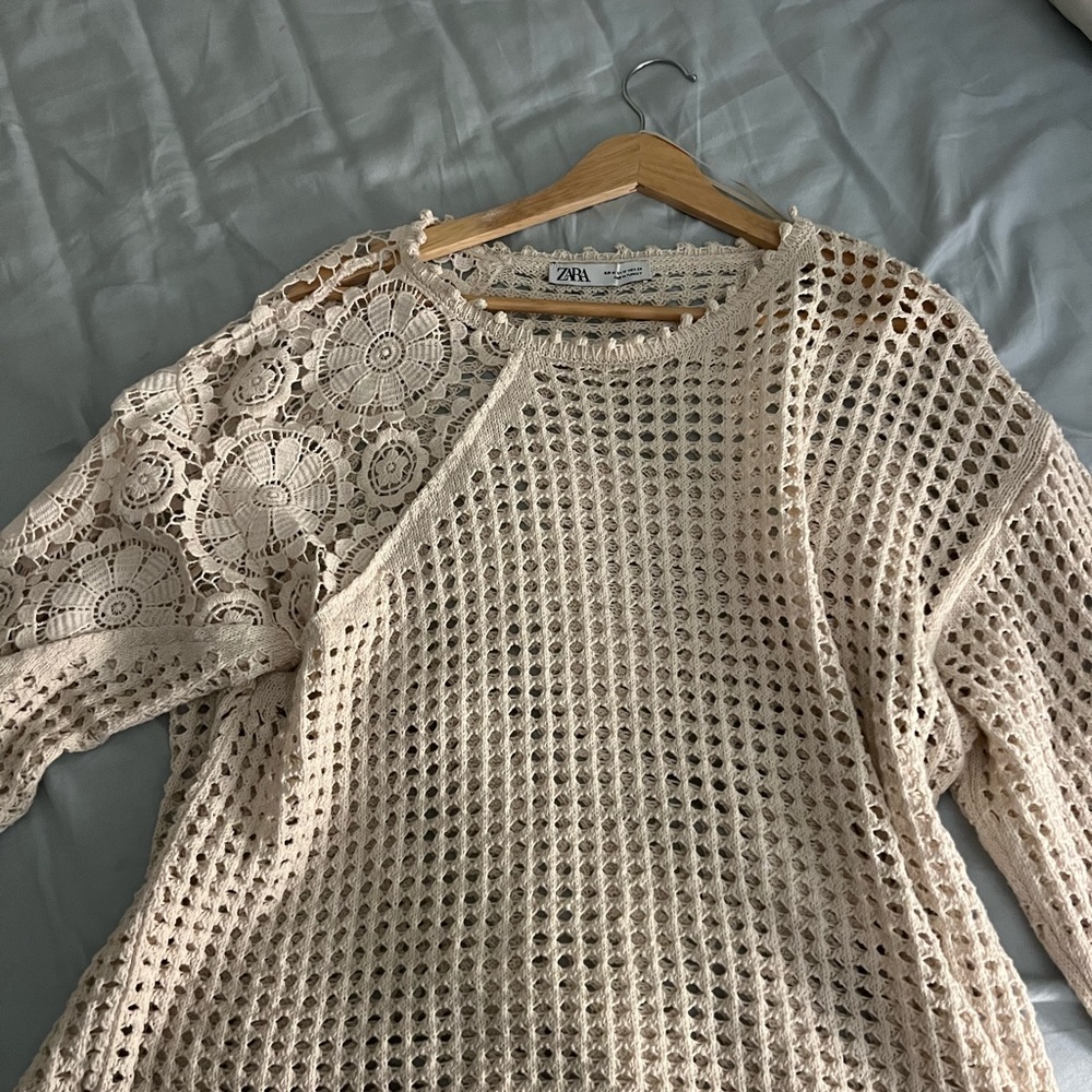 Zara Cream Crochet Women Sweater